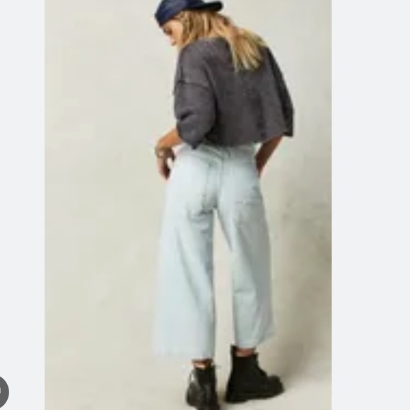 Free People Piper Striped Print Mid Rise Cropped Wide Leg Jeans - Picture 9 of 16